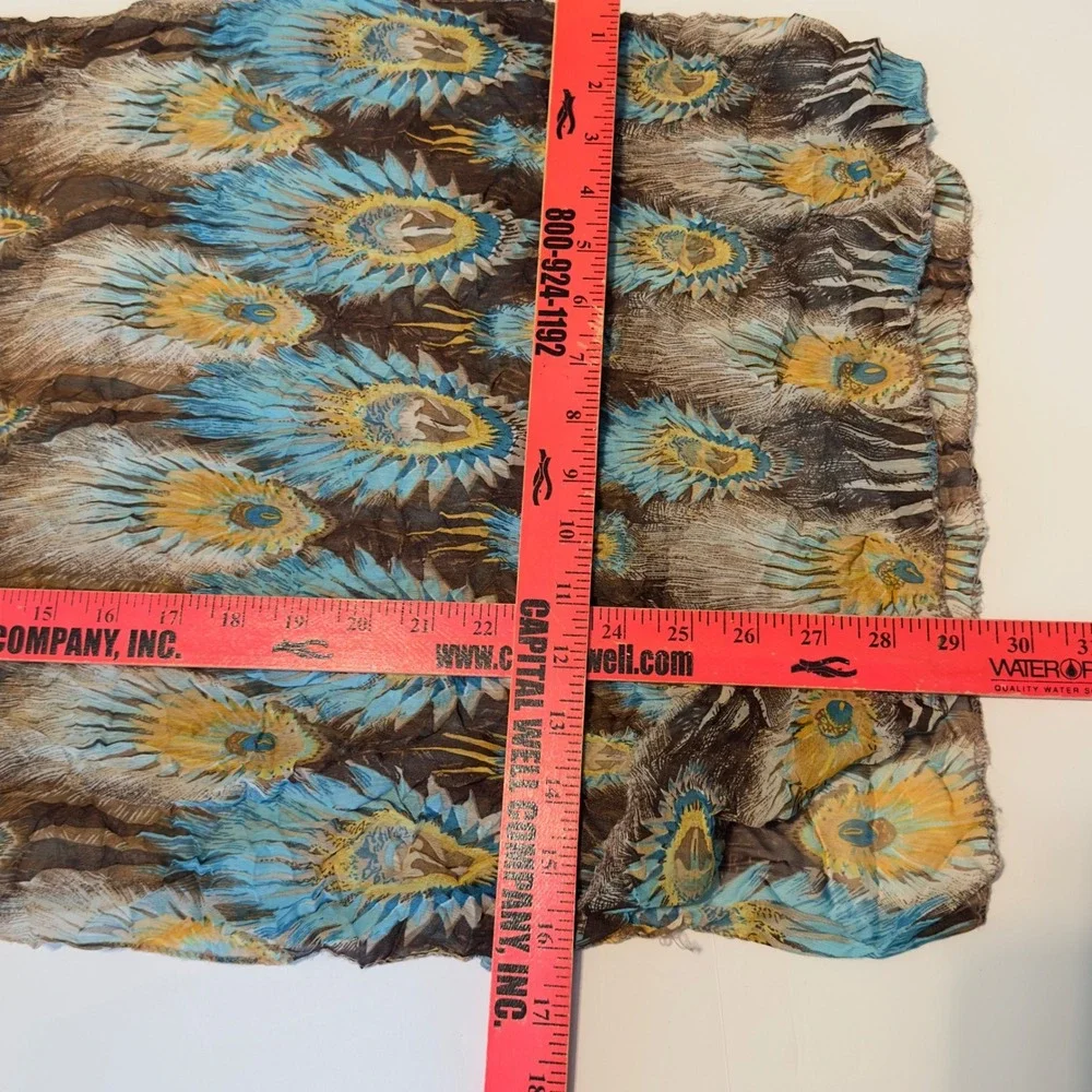 Unbranded Peacock Feather Scarf Blue Brown Crinkle Pleat Boho 48x16 Accessory